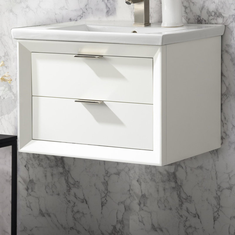 Everly Quinn Draven 24'' Wall Mounted Single Bathroom Vanity with Porcelain Top & Reviews Wayfair